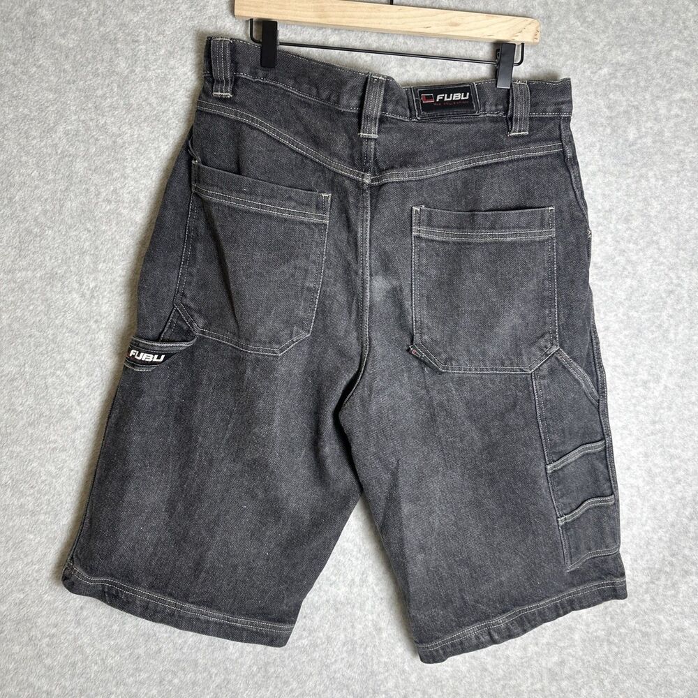 FUBU Black Denim Shorts - Mens Baggy Fit Jorts - Vintage 90s Streetwear Size 38 - Picture 6 of 7